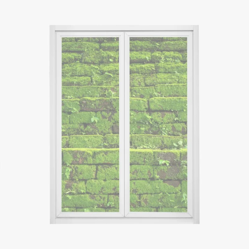 Pegatina para ventana muro verde cubierto de musgo rústico