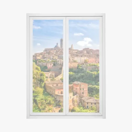 Pegatina para ventana panorama urbano de Siena bajo cielo azul – Pixers®