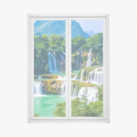 Pegatina para ventana oasis de cascadas en tonos esmeralda – Pixers®