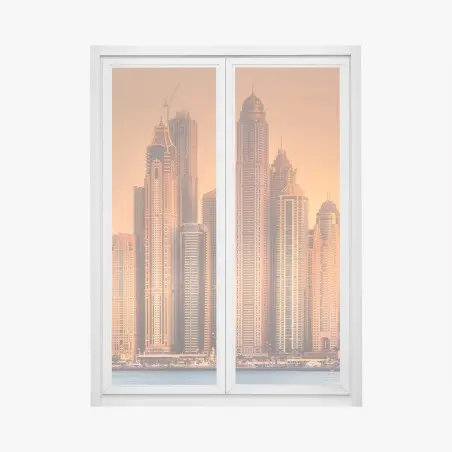 Pegatina para ventana panorama de rascacielos de Dubai al atardecer – Pixers®