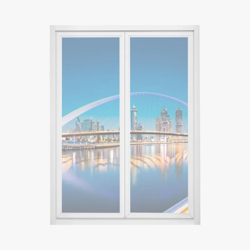 Pegatina para ventana atardecer en Dubai con puente de la tolerancia
