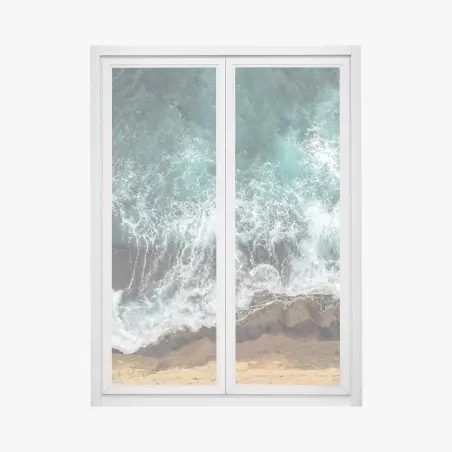 Pegatina para ventana olas sobre acantilado en tonos turquesa – Pixers®