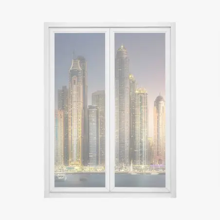 Pegatina para ventana impresionante horizonte de Dubái al atardecer – Pixers®