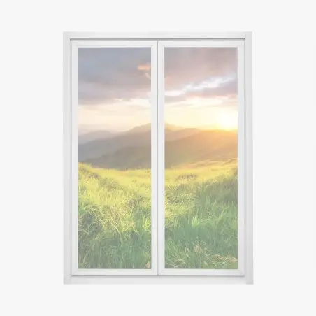 Pegatina para ventana amanecer dorado en el valle montañoso – Pixers®