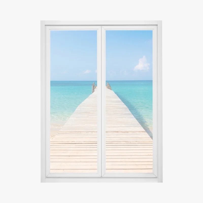 Pegatina para ventana muelle hacia el mar turquesa