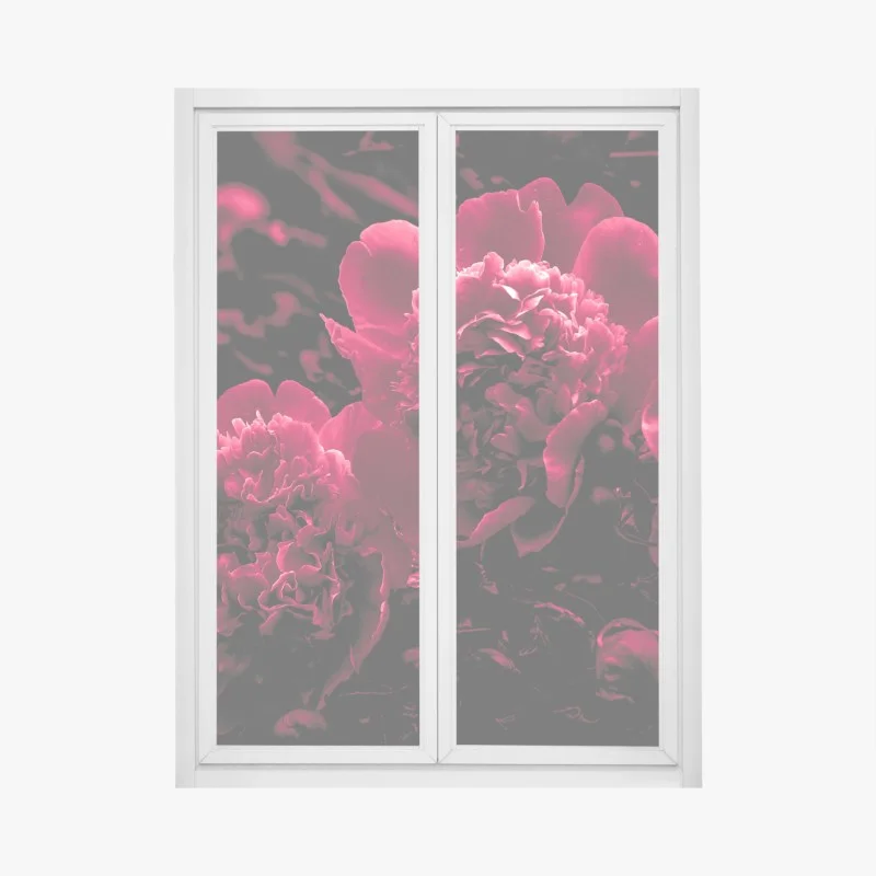 Pegatina para ventana peonías rojas en alto contraste