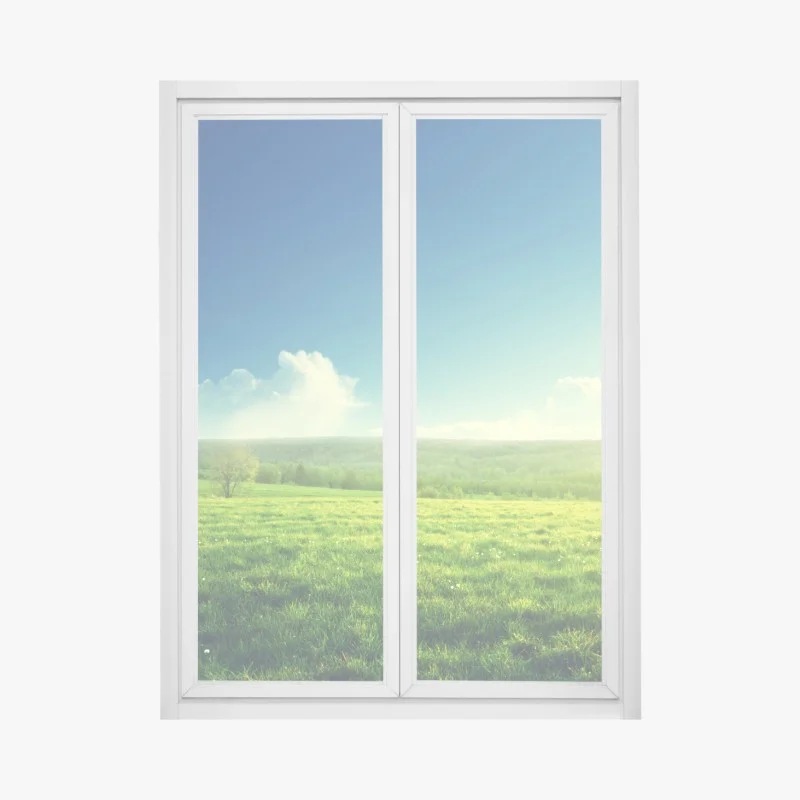 Pegatina para ventana pradera al atardecer: paisaje sereno de primavera