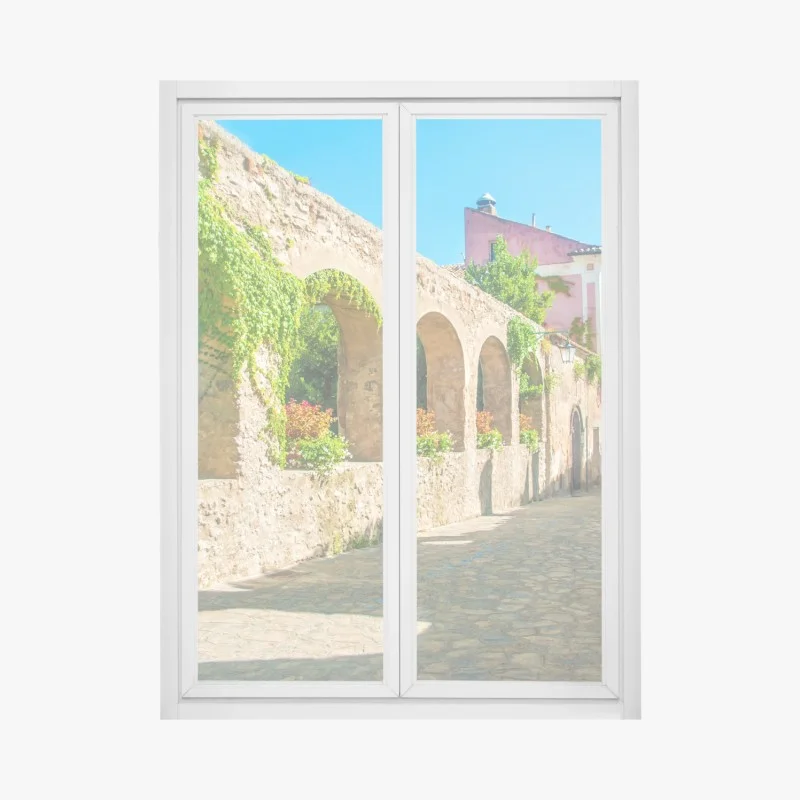 Pegatina para ventana encanto de Ravello: calle empedrada con arcos y flores