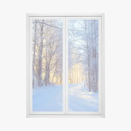 Pegatina para ventana camino nevado al amanecer en el bosque – Pixers®
