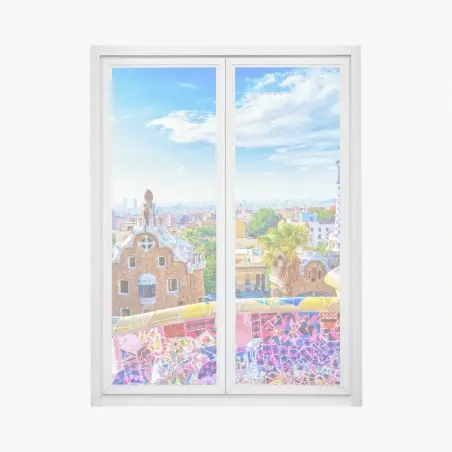 Pegatina para ventana vistas coloridas desde Parque Güell, Barcelona – Pixers®
