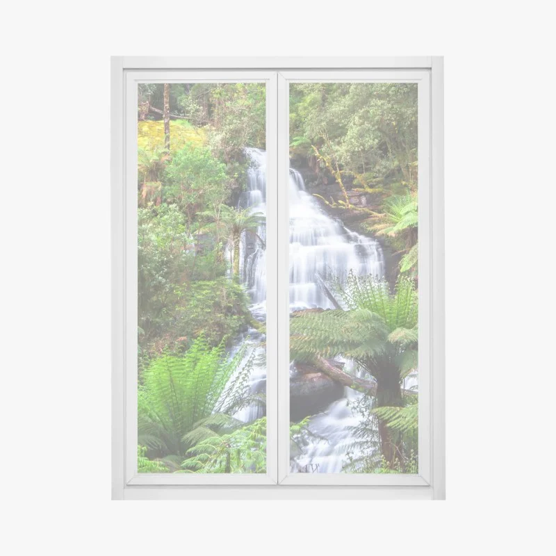 Pegatina para ventana cascada serena en Triplet Falls, Great Otway National Park