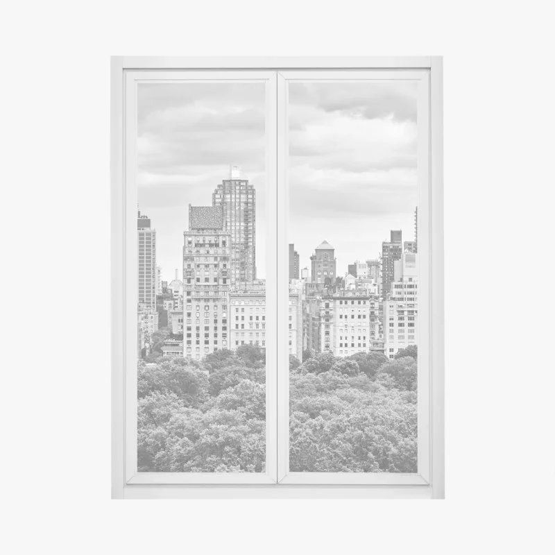 Pegatina para ventana panorama en blanco y negro de Manhattan