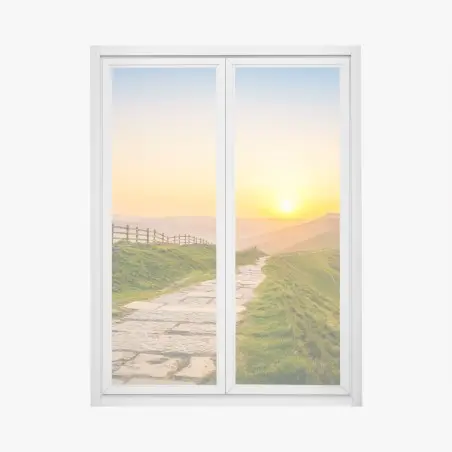 Pegatina para ventana amanecer en el sendero de las colinas – Pixers®