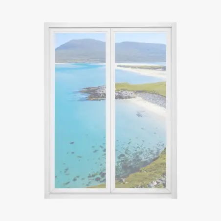 Pegatina para ventana playa de aguas turquesa y acantilados verdes – Pixers®