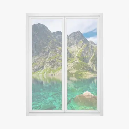 Pegatina para ventana impresionante paisaje de Czarny Staw: lago cristalino y montañas – Pixers®