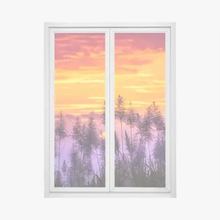 Pegatina para ventana puesta de sol entre cañas silvestres – Pixers®