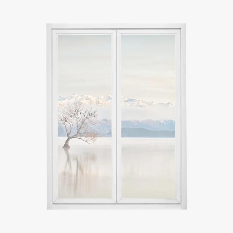 Pegatina para ventana escena invernal en lago Wanaka