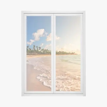 Pegatina para ventana puesta de sol tropical con palmeras – Pixers®