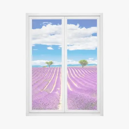Pegatina para ventana campo de lavanda en Provenza al atardecer – Pixers®