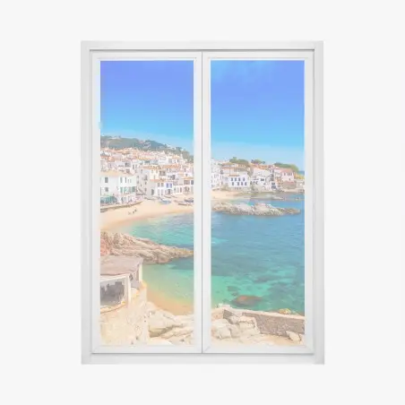 Pegatina para ventana vistas mediterráneas de pueblo costero – Pixers®