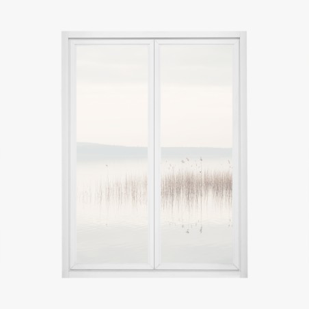 Pegatina para ventana paisaje lacustre minimalista con juncos – Pixers®