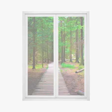 Pegatina para ventana sendero de madera en bosque verde – Pixers®