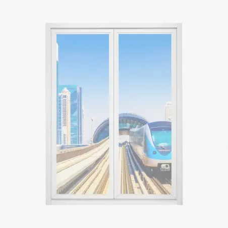 Pegatina para ventana tren metropolitano entre rascacielos – Pixers®
