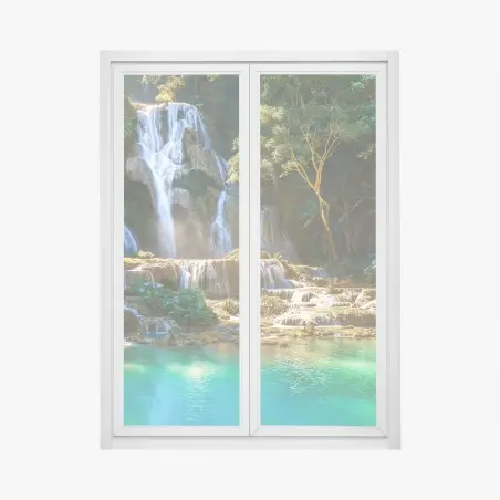 Pegatina para ventana oasis de cascadas y agua turquesa – Pixers®