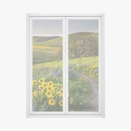 Pegatina para ventana sendero entre flores silvestres en pradera – Pixers®