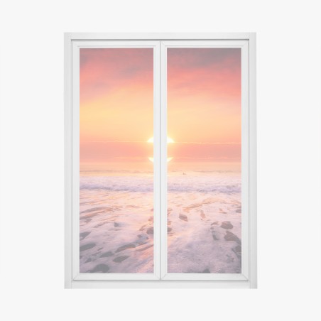 Pegatina para ventana atardecer dorado en la playa – Pixers®