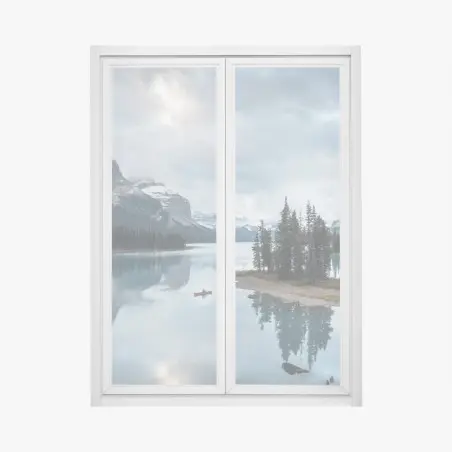 Pegatina para ventana isla solitaria en lago alpino de aguas turquesa – Pixers®