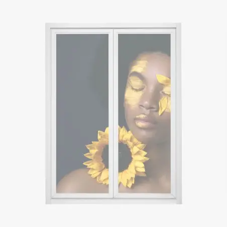 Pegatina para ventana esencia solar: retrato artístico con girasol – Pixers®