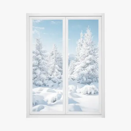 Pegatina para ventana bosque de abetos nevados en los Cárpatos, Ucrania – Pixers®