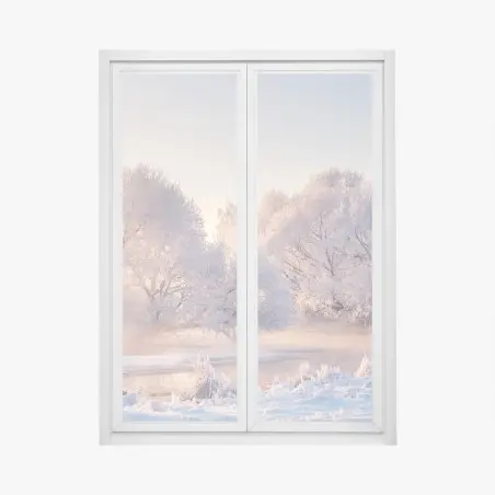 Pegatina para ventana amanecer invernal con árboles cubiertos de escarcha – Pixers®