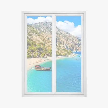 Pegatina para ventana bahía turquesa en Apella, Karpathos – Pixers®