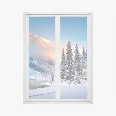 Pegatina para ventana amanecer en Morskie Oko, paisaje invernal de los Tatra – Pixers®