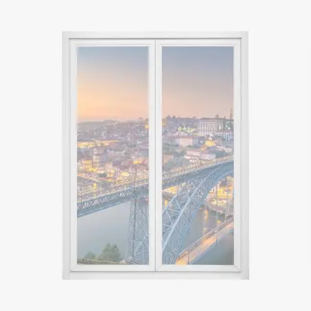 Pegatina para ventana puesta de sol en Oporto con puente iluminado – Pixers®