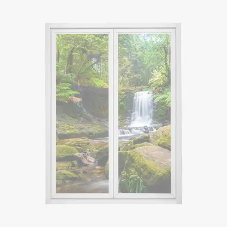 Pegatina para ventana refugio de musgo y cascadas en el bosque – Pixers®