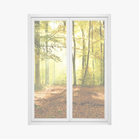 Pegatina para ventana amanecer otoñal en el bosque dorado – Pixers®