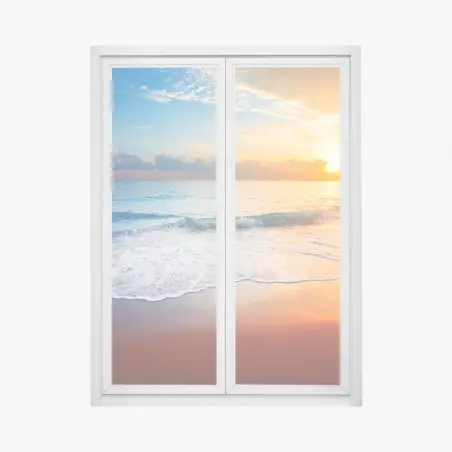 Pegatina para ventana amanecer dorado sobre el mar – Pixers®