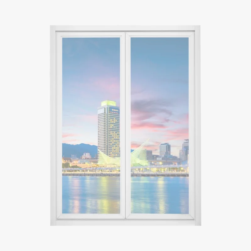 Pegatina para ventana puesta de sol en el puerto de Kobe