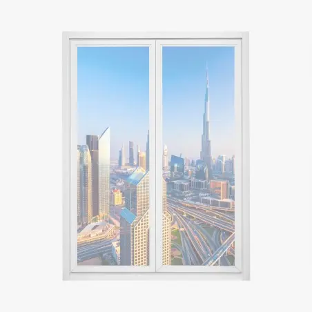 Pegatina para ventana panorámica de Dubái con Burj Khalifa – Pixers®