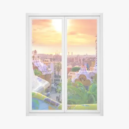 Pegatina para ventana atardecer sobre Parque Güell, Barcelona – Pixers®
