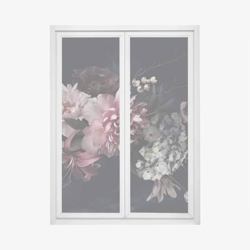 Pegatina para ventana composición floral nocturna en tonos suaves