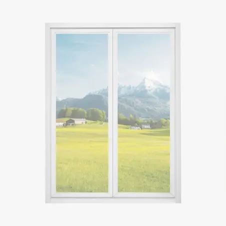 Pegatina para ventana serenidad alpina: pradera y cumbres nevadas – Pixers®