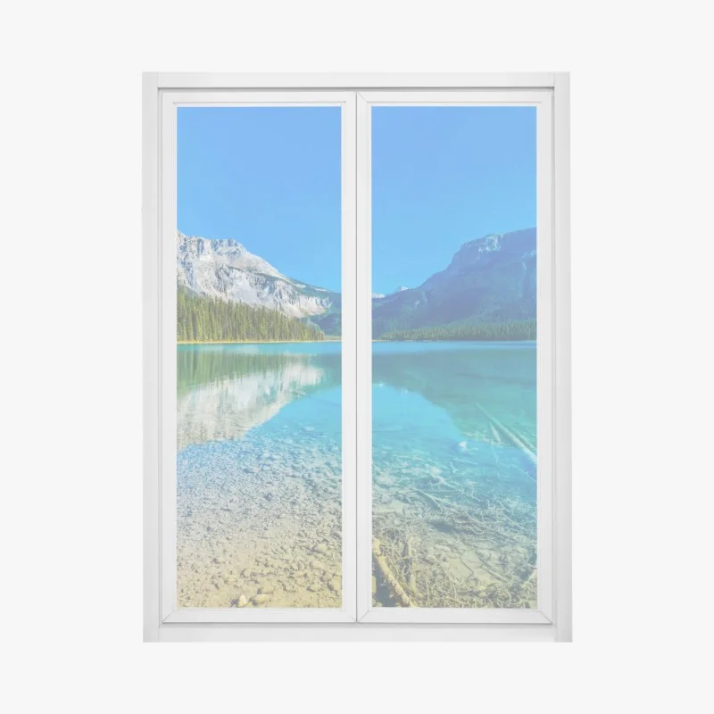 Pegatina para ventana lago de montaña con aguas cristalinas y reflejo sereno