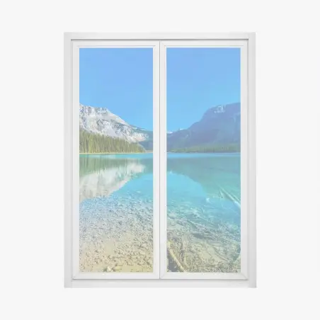 Pegatina para ventana lago de montaña con aguas cristalinas y reflejo sereno – Pixers®