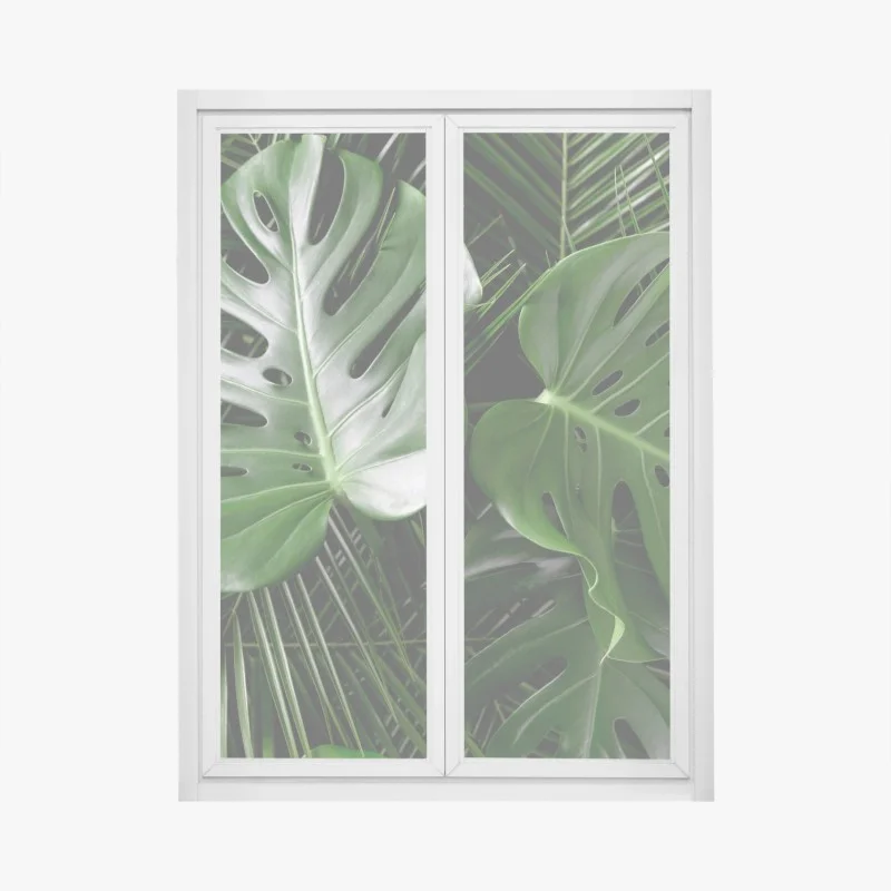 Pegatina para ventana composición de hojas tropicales verdes