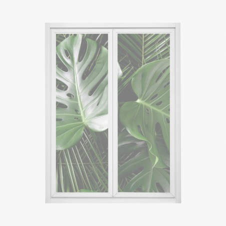 Pegatina para ventana composición de hojas tropicales verdes – Pixers®