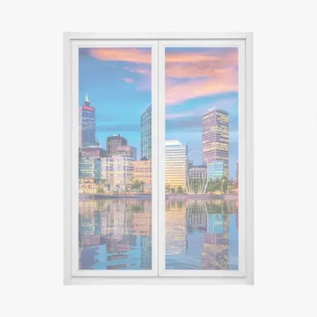 Pegatina para ventana puesta de sol en Perth: skyline reflejado sobre el río – Pixers®